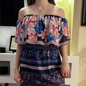 Jealous Tomato Navy and Pink Floral Maxi Dress